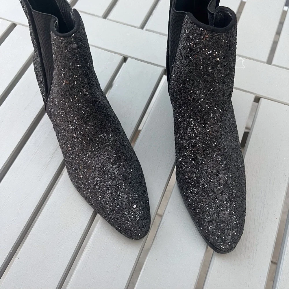 ZARA BLACK GLITTER ANKLE BOOTS BLOCK HEEL SIZE 36